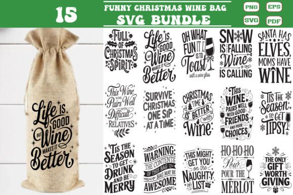 Funny Christmas Wine Quotes Bag Bundle Graphics for Crafts